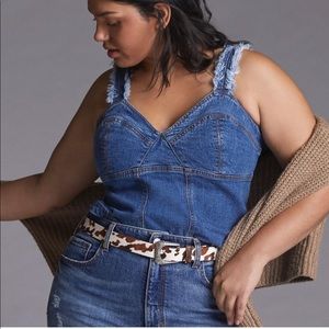 ANTHROPOLOGIE Pilcro Seamed Fringed Strap Denim Corset Bustier Tank